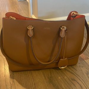 Brand New Lauren Ralph Lauren Marcy Smooth Leather Large Satchel Bag, brown
